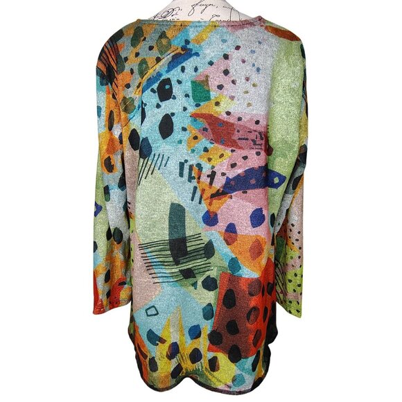 Jess & Jane Large Tunic Top, Long Sleeve, Abstract Print, Lagenlook Artsy Soft - Picture 2 of 5